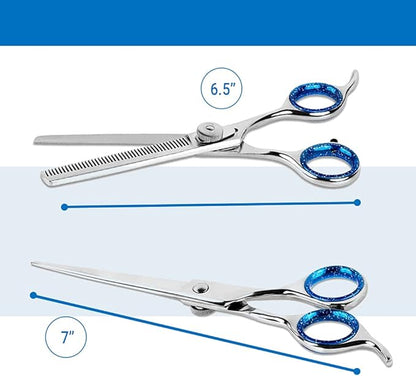 Laazar Pet Grooming Set - 7" Straight Pet Grooming Scissors & 6.5" Pet Thinning Shears with 42 Teeth | Professional Dog Shearing Scissors Kit | Use as Dog Shears, Cat Shears, Rabbit Shears