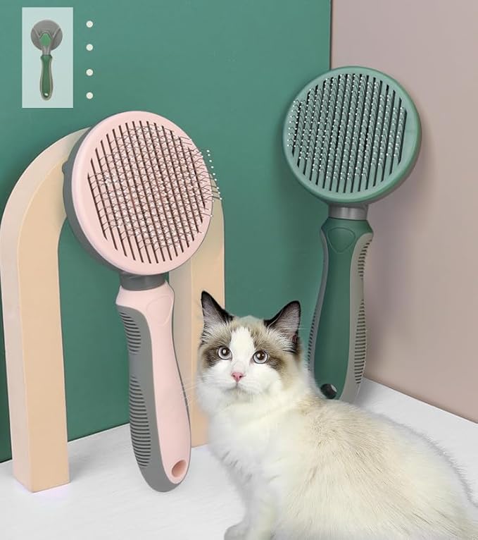 Pet Grooming Tool Needle Brush, Self Cleaning Slicker Brushes for Pet Grooming, Remove Undercoat, Proven Grooming Tools for Dogs Cats and Other Animals (Curved Needle - Purple)