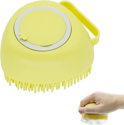 WishLotus Pet Bath Brush, Soft Silicone Cat Grooming Brush Dog Bath Massage Brush Shampoo Dispenser Heart-Shaped Multifunctional BathBrush for Pet Shower (Heart-Yellow)