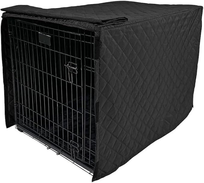 4Knines Dog Crate Cover, Water Resistant Pet Kennel Protector, Quilted (Black, 42")