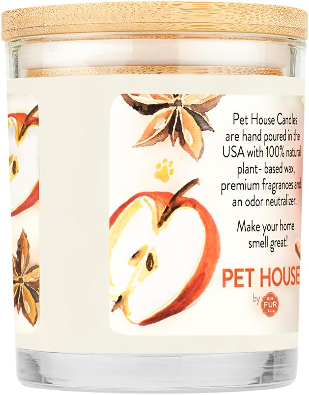 One Fur All Pet House Candle 2 Pack - Plant-Based/Soy Candle - Clean Burning Scented Candles, Long Lasting Pet Odor Candle for Home - Apple Cider