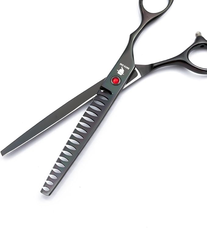 Smith Chu Professional Pet Dog Grooming Scissors Kit - Premium Stainless Steel Straight Curved Thinning Blade Dog Hair Cutting Shears Set -Best Tools for Trimming,7 inch Gun Black with Case (Set)