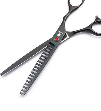 Smith Chu Professional Pet Dog Grooming Scissors Kit - Premium Stainless Steel Straight Curved Thinning Blade Dog Hair Cutting Shears Set -Best Tools for Trimming,7 inch Gun Black with Case (Set)
