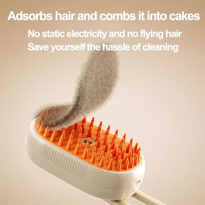 Cloud Care 3-in-1 Steam Brush for Cat/Dog Shedding - Rechargeable Anti-Static Grooming Tool with Adjustable Steam & Self-Cleaning - Detangles Long/Short Hair + Massage Function (Khaki)