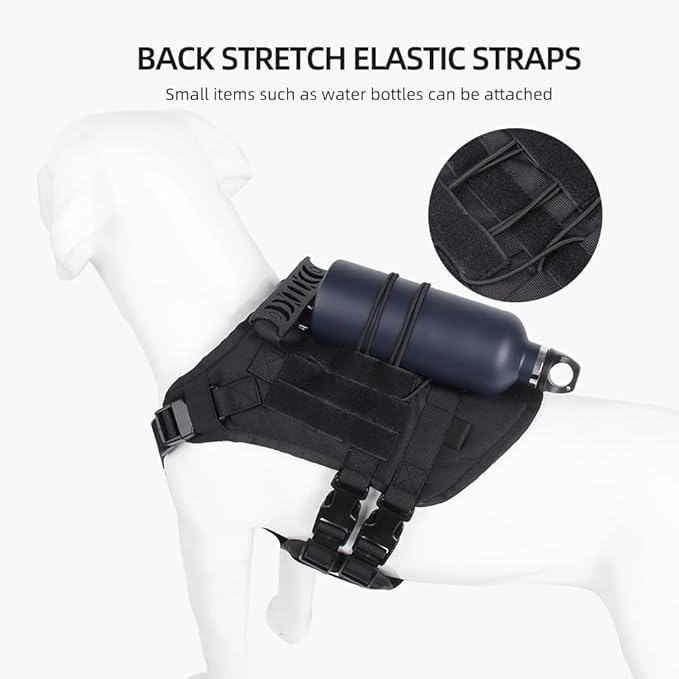 Tactical Harness for Large Dogs, Heavy Duty No Pull Dog Harness with Handle, Adjustable Size with Leash Clips, Suitable for Training, Walking, Hiking （Black，L）