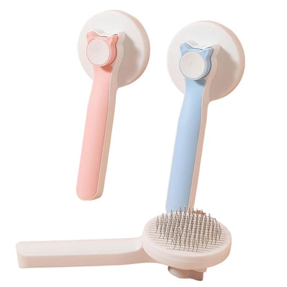 Self-Cleaning Pet Shedding Brush - Gentle Massage Brush For Dogs And Cats Reduces Shedding By 90%, One-Piece Press Design Separates Hair With Ease, 3 Colors (Blue, Pink, Gray) (Blue)