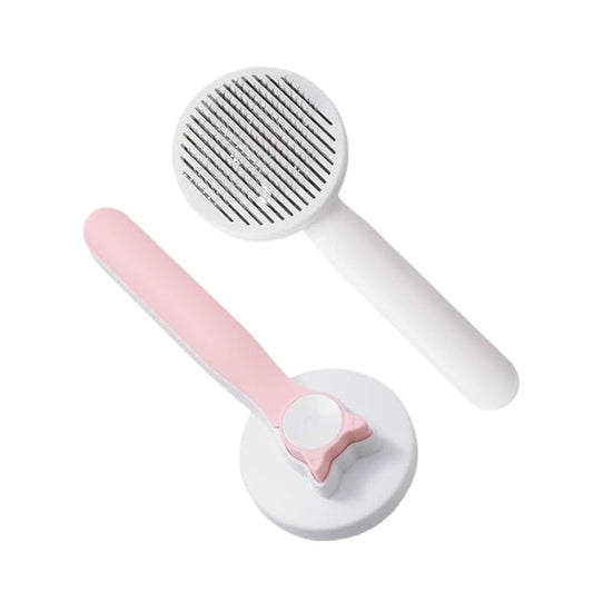 Self-Cleaning Pet Shedding Brush - Gentle Massage Brush For Dogs And Cats Reduces Shedding By 90%, One-Piece Press Design Separates Hair With Ease, 3 Colors (Blue, Pink, Gray) (Pink)