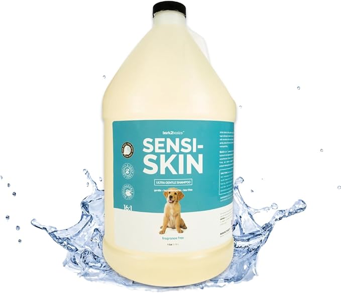 Bark2Basics Sensi-Skin Hypoallergenic Dog Shampoo, 1 Gallon, All Natural Ingredients, Sensitive Skin Pet Shampoo, Gentle, No Fragrance, Non-Irritating, For Dogs with Allergies and Dry, Itchy Skin