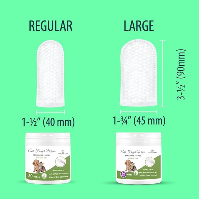 Natureland [Large Size Finger Wipes] Dog & Cat Ear Finger Wipes - Otic Cleaning Wipes for Infections and Controlling Ear Infections and Ear Odor in Pets (100 Large)