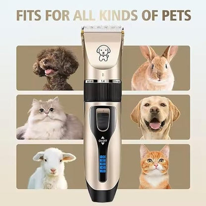 Pet Grooming Kit, Rechargeable Clippers with 6 Guide Combs, Stainless Steel Blades, Scissors, Comb