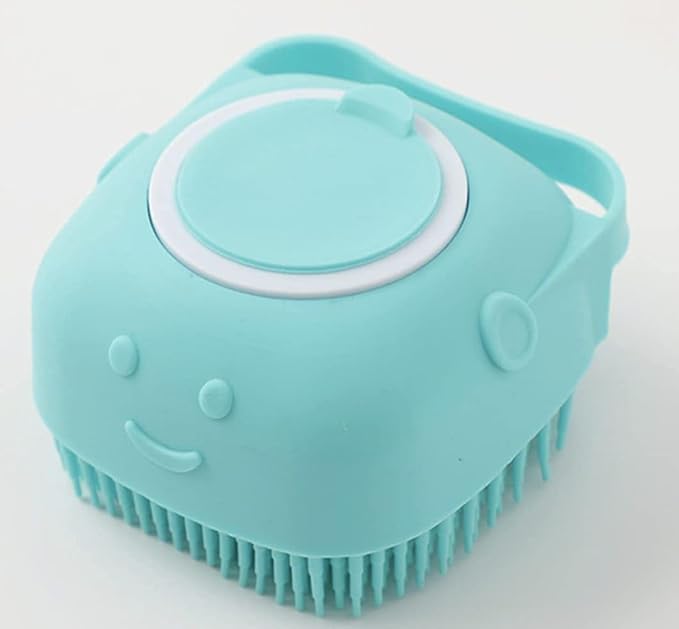 Dog Cat Bath Brush with Shampoo or Soap Dispenser, useful for Grooming, Washing and Massaging your Pet with Soft silicone Rubber Bristles