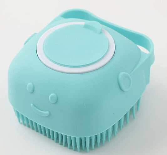 Dog Cat Bath Brush with Shampoo or Soap Dispenser, useful for Grooming, Washing and Massaging your Pet with Soft silicone Rubber Bristles