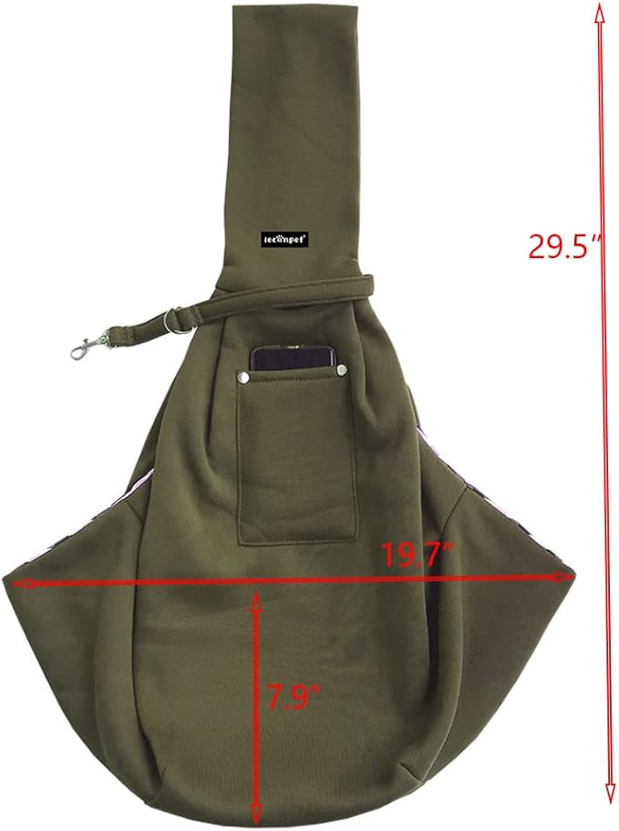 Leconpet Dog Sling Carrier Shoulder Bag for Pets with Mobile Phone Pocket Safety Buckle Security Lock, Suitable for Puppy, Small Dogs, and Cats for Outdoor Travel (Olive Green)