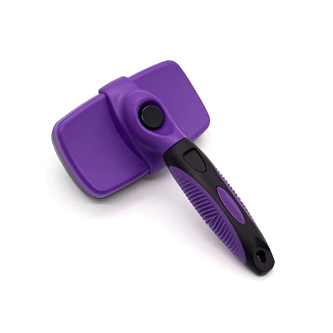 Self-Cleaning Slicker Brush for Dogs & Cats, Gentle on Skin, Deshedding Tool for Long & Short Hair Pets, purple