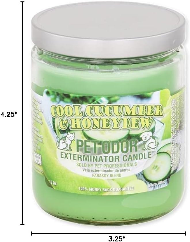 Pet Odor Exterminator Candle 13oz jar, Cool Cucumber & Honeydew
