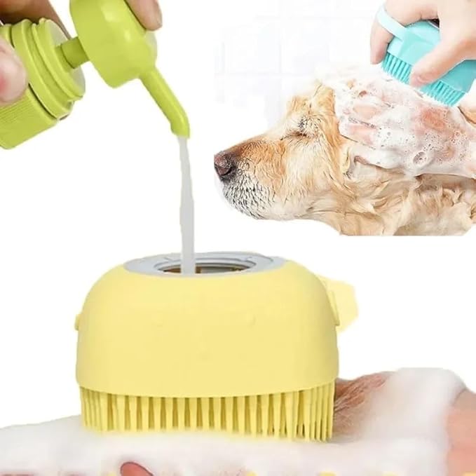 Pet Bath Brush Pet Scrubber for Bath Dog Shampoo Brush Dog Bathing Brush Pet Bubble Brush with Silicone Handle for Short Long Haired Dogs and Cats Cepillo de baño para perros (Yellow)