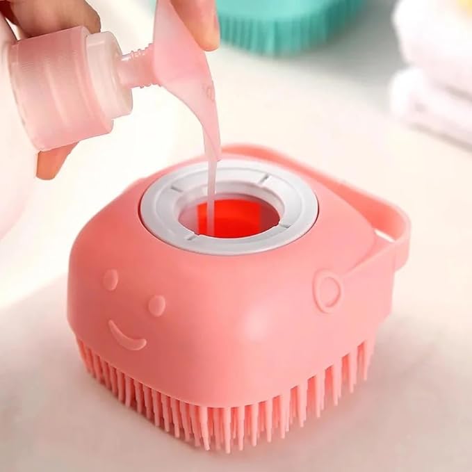 Pet Bath Brush Pet Scrubber for Bath Dog Shampoo Brush Dog Bathing Brush Pet Bubble Brush with Silicone Handle for Short Long Haired Dogs and Cats Cepillo de baño para perros (Pink)
