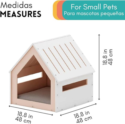 Medium House for Pets, Wooden House for Pets for Interiors, Resistant Wood with Cushion for Dog Included, Minimalist, Elegant and Resistant, 18x18x18 in, Matte White