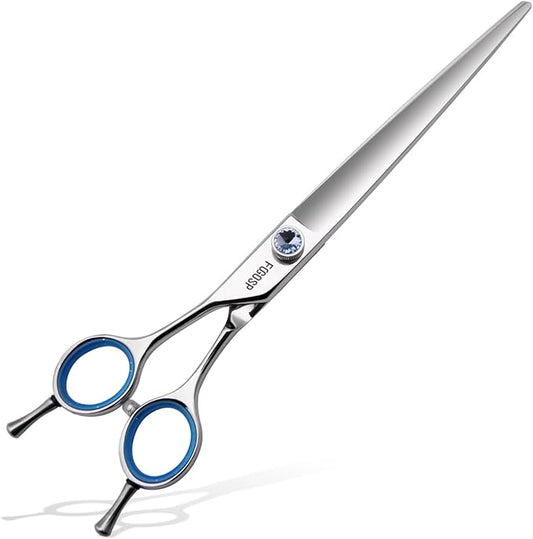 Japanese 440C Stainless Steel Dog Scissors - Super Sharp 8.0'' Straight Left Handed Large Dog Shears for Grooming Poodle