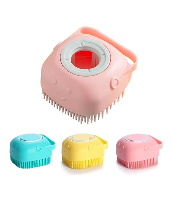 Sin American Dog Cat Bath Brush Comb Silicone Rubber Dog Grooming Brush Silicone Puppy Massage Brush Hair Fur Grooming Cleaning Brush Soft Shampoo Dispenser(Yellow)