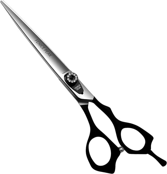 Fenice Peak 7.5'' Dog Straight Scissors for Grooming Heavy and Anti-Slip Black Handler 440C Stainless Steel Professional Pet Trimming Scissors Sharp Blades Cutting for Dogs and Cats