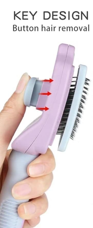 Pet Self Cleaning Slicker Brush, Skin Friendly Deshedding Grooming Tool for Shedding & Haired Pets, 3 Colors Available Pink, Blue and Purple (Blue)