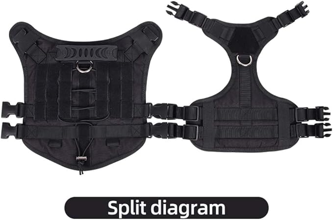 Tactical Harness for Large Dogs, Heavy Duty No Pull Dog Harness with Handle, Adjustable Size with Leash Clips, Suitable for Training, Walking, Hiking （Black，L）