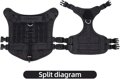 Tactical Harness for Large Dogs, Heavy Duty No Pull Dog Harness with Handle, Adjustable Size with Leash Clips, Suitable for Training, Walking, Hiking （Black，L）