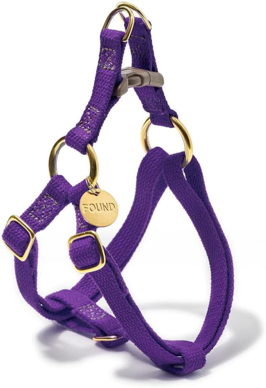 Found My Animal - Purple Cotton Cat & Dog Harness (Small) - Hand Dyed & Crafted Dog Harness - Adjustable, Pet Harness with Solid Brass Rings & Buckle - Dog Training Harness - Made in USA
