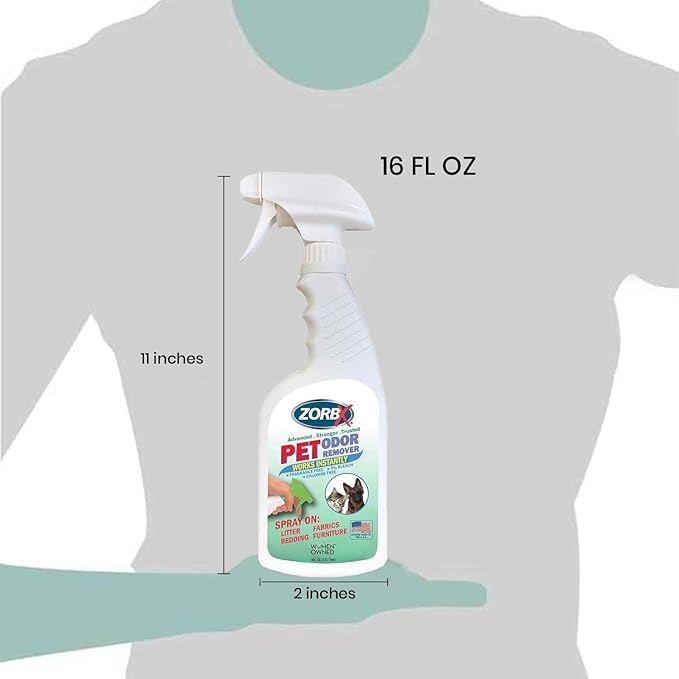 ZORBX Unscented Pet Odor Remover Spray 16 FL Oz - Perfume Free Strong Litter Odor Remover - Advanced Odor Control for Carpet, Bathroom & Urine Odors - Fast Acting Odor Remover Spray for Dogs & Cats