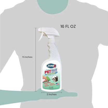 ZORBX Unscented Pet Odor Remover Spray 16 FL Oz - Perfume Free Strong Litter Odor Remover - Advanced Odor Control for Carpet, Bathroom & Urine Odors - Fast Acting Odor Remover Spray for Dogs & Cats