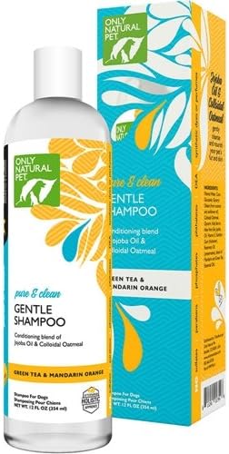 Only Natural Pet Pure and Clean Gentle Grooming Shampoo for Dogs with Jojoba Oil and Colloidal Oatmeal - Green Tea and Mandarin Orange Scent - 12 Fl Oz - Gentle Shampoo