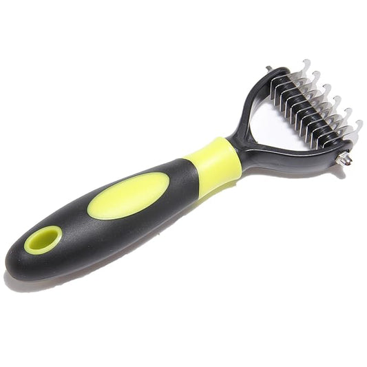 Pet Grooming Comb, Double-Sided Stainless Steel Dematting Tool, Dog and Cat Hair Detangler for Long and Short Fur (Yellow)
