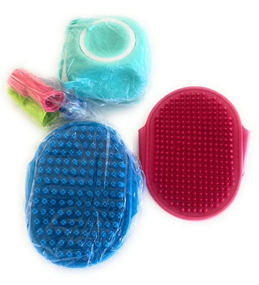 Dog Bath Brush Kit with Adjustable Ring Handle, Short and Long Hair Brushes (Pink/Red)