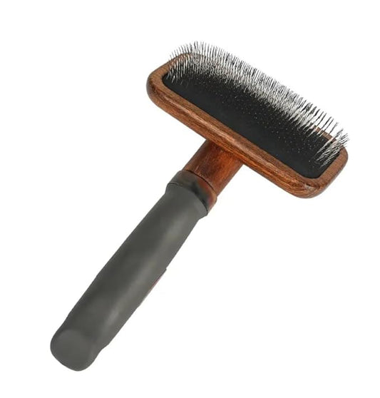 Vintage Wooden Pet Grooming Brush, Professional Slicker Brush for Dogs and Cats, Wood Handle with Metal Bristles