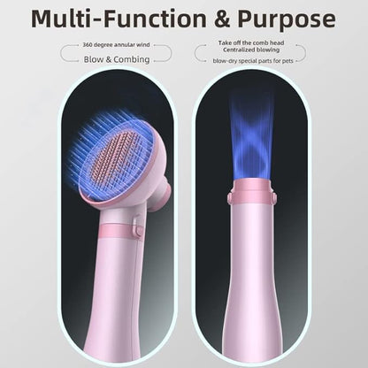 Portable 2-in-1 Gentle Grooming Blower Dryer with Slicker Brush for Dogs and Cats (Sakura Pink)