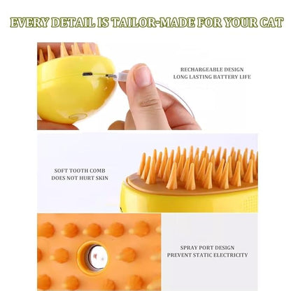 Cat Steam Brush,Cat Dog Pet Spray Massaging Comb One Button Spray, Flyaway Hair Prevention, Gentle on Skin, Massages and Cleanses. Enhance Inner Softness