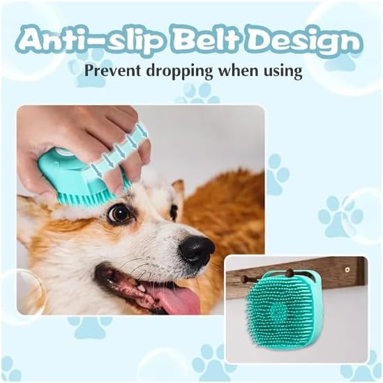 S.K PRODUCTION Pet Grooming Bath Massage Brush Scrubber with Shampoo and Soap Despenser Soft Silicone Bristle for Long Short Haired Cats Dogs Shower (Pink)