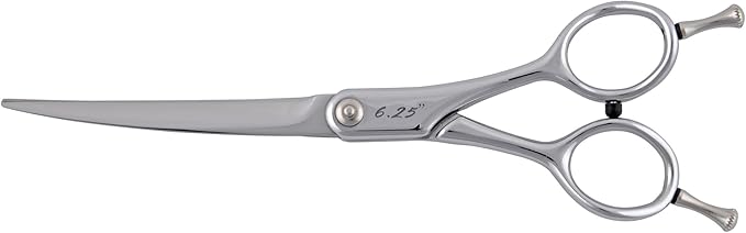 6.25” Contour Curved Shear Pet Dog Grooming Scissors, Patent Grip Design, Easy Adjust, Japanese 440C Tempered Steel, Lightweight, Professional Dog Scissors For Dog Grooming (Serrated)