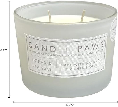 Sand + Paws Scented Candle - Ocean & Sea Salt - Additional Scents and Sizes –Luxurious Air Freshening Jar Candles Neutralize pet Odors and Enhance Home décor – 100% Cotton Lead-Free Wicks - 12 oz