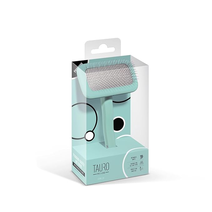 TAURO PRO LINE - Slicker Brush Rectangular M | Premium brush for dogs & cats with soft, flexible cushion ergonomic design. | Included: 1x grooming brush in Mint, Dimensions: Rectangular, 3,5 x 7,4 in