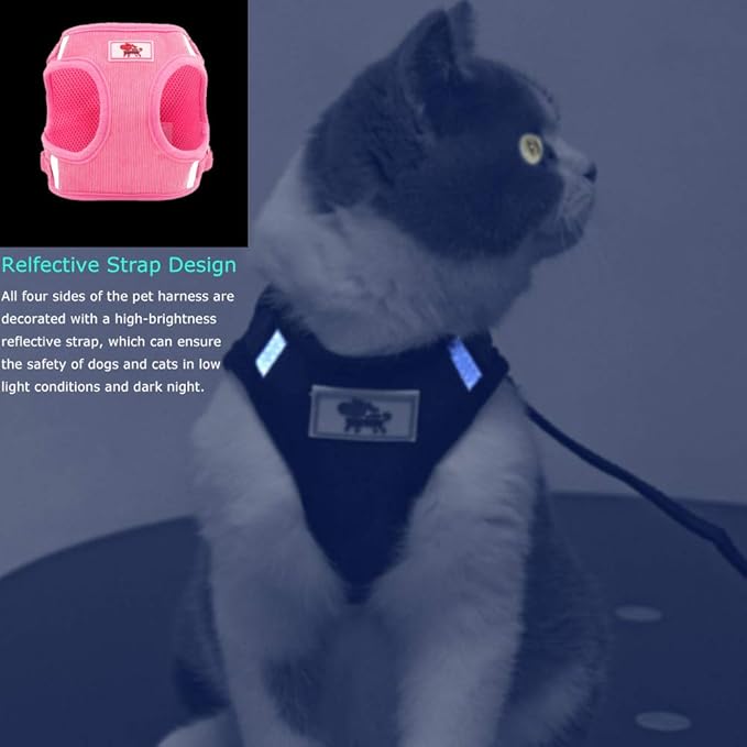 FEimaX Dog Harness and Leash Set, No Pull Reflective Adjustable Pet Harnesses for Puppy Kitten Soft Corduroy Chest Harness for Small Medium Dogs and Cats Easy Control Vest for Outdoor Walking