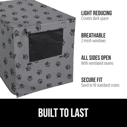 GORILLA GRIP Dog Crate Covers compatible with Amazon Basics Dog Crates, All Sides Open, Privacy Cover Fits 30" Wire Kennel, Breathable Mesh Windows, Light Reducing Puppy Training Cage Topper, Gray Paw