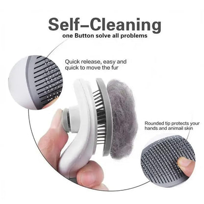 Self-Cleaning Pet Grooming Brush for Dogs & Cats - Bent Needle Bristles for Shedding & Massage - Easy to Clean, Durable Design (Blue)