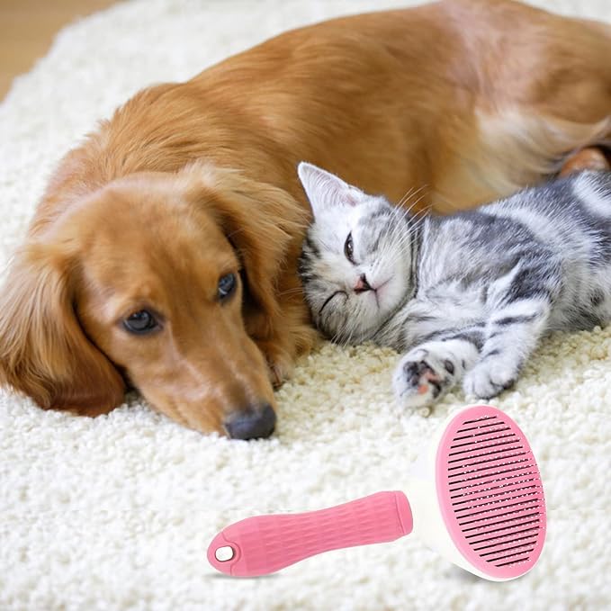 Massaging and Deshedding Slicker Brush for Pet Grooming - All Hair Types (Pink)