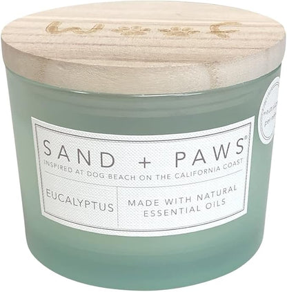 Sand + Paws Scented Candle - Eucalyptus - Additional Scents and Sizes –Luxurious Air Freshening Jar Candles Neutralize pet Odors and Enhance Home décor – 100% Cotton Lead-Free Wicks - 12 oz