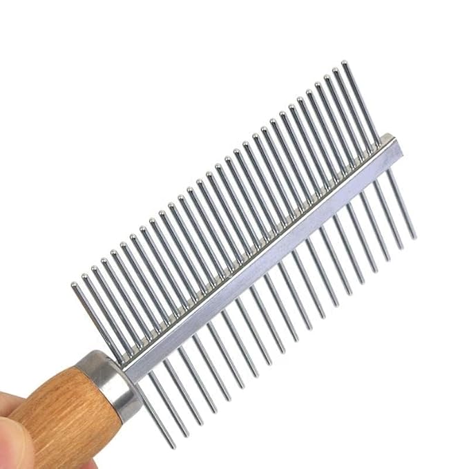TopMed ETS Set of 3 Stainless Steel Pet Hair Comb, Wooden Handle of Bamboo Proven Grooming Tools Kit for Dogs Cats and Other Animals