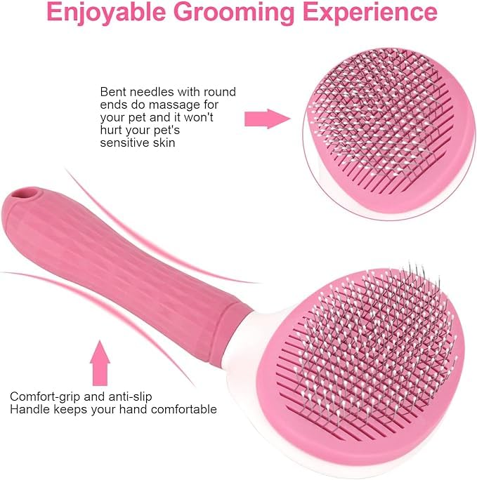 Massaging and Deshedding Slicker Brush for Pet Grooming - All Hair Types (Pink)