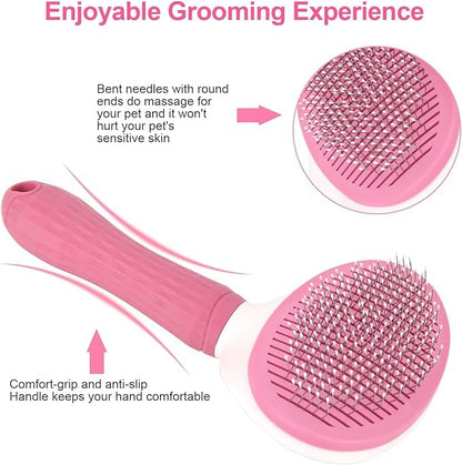 Massaging and Deshedding Slicker Brush for Pet Grooming - All Hair Types (Pink)