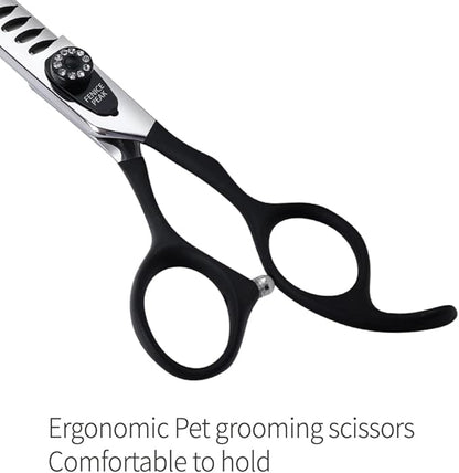 Fenice Peak 7.5'' Dog Chunker Scissors For Grooming 440C Stainless Steel Black Non-Slip Handle Sharp Blades Professional Pet Trimming Scissors for Cats Thinning Rate 75%